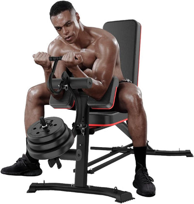 Adjustable bench with 4 backrest positions for chest, abs & leg workouts. Heavy-duty steel, 660 lbs capacity, compact & perfect for home gym training.