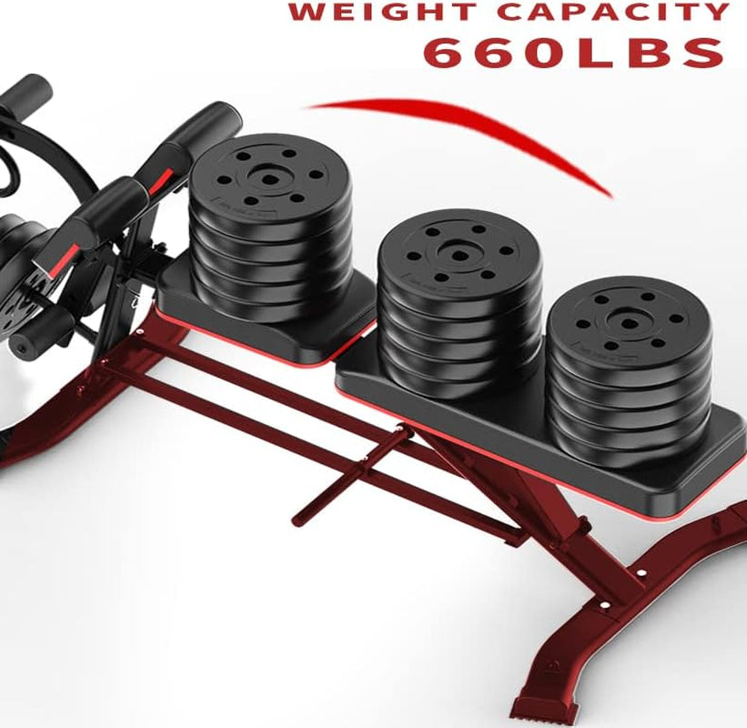 Adjustable bench with 4 backrest positions for chest, abs & leg workouts. Heavy-duty steel, 660 lbs capacity, compact & perfect for home gym training.