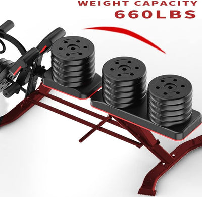 Adjustable bench with 4 backrest positions for chest, abs & leg workouts. Heavy-duty steel, 660 lbs capacity, compact & perfect for home gym training.